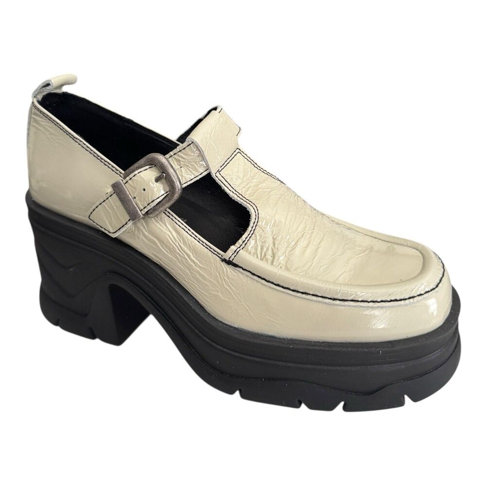 Free People Cream Patent Leather Platform Mary Jane Loafers